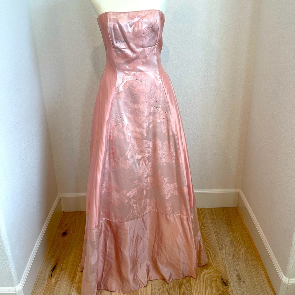 Jessica McClintock Ballgown Dress in Pink Floral Design with Rhinestones Size 4